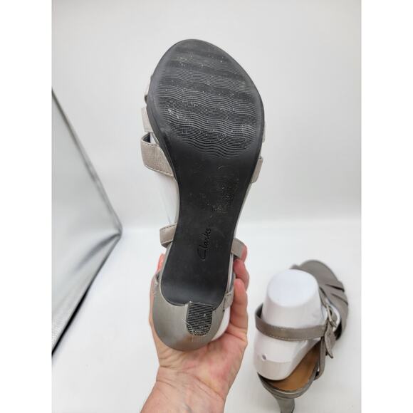 Collection by Clarks Slingback Strappy Heel Sandals Open Toe Metallic Gray SZ 10 - Picture 8 of 12